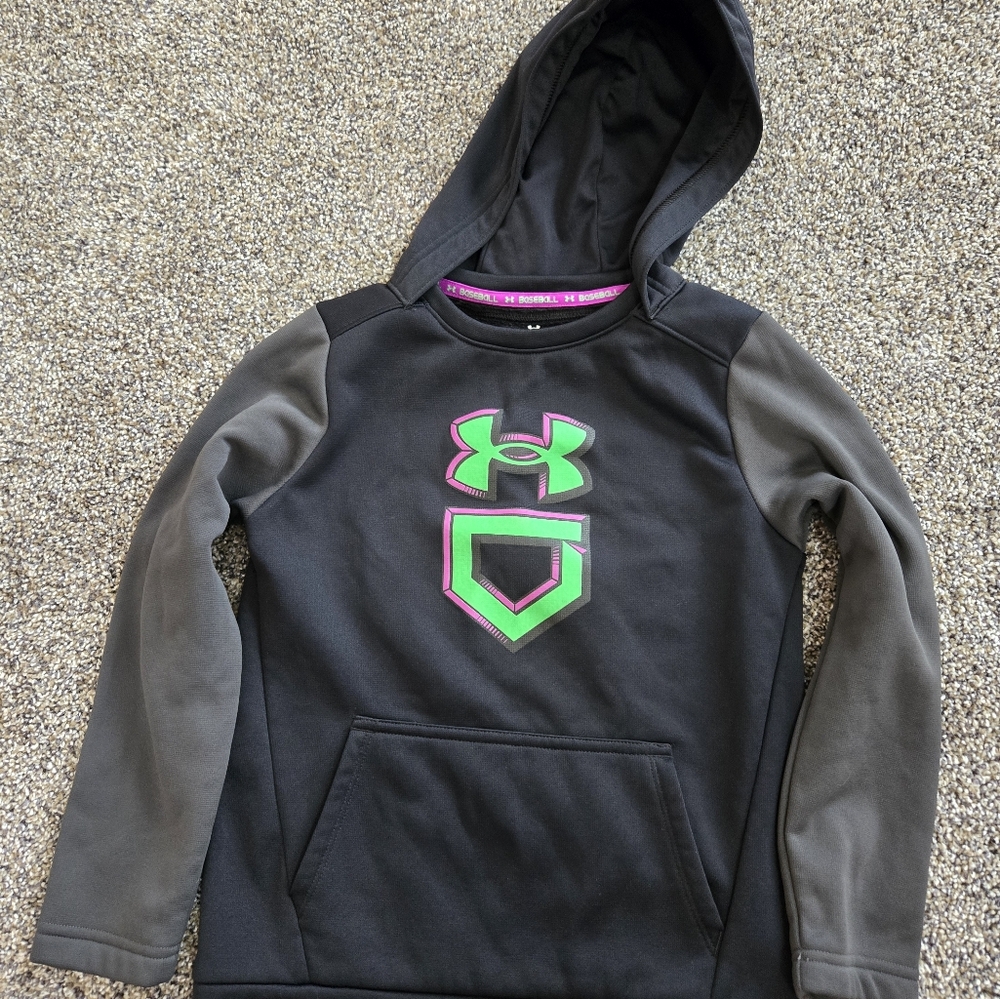 Under Armour Kids' Black and Gray Hoodie with Green Logo